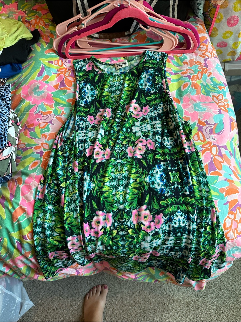 Show Me Your MuMu Green and Pink Floral Tank Dress